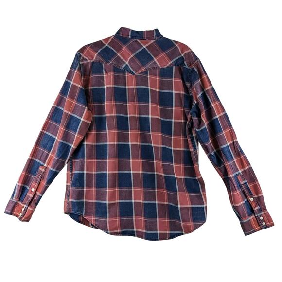 Lucky Brand Flannel Pearl Snap Plaid Long Sleeve Button Up Shirt Mens Large - Picture 2 of 8